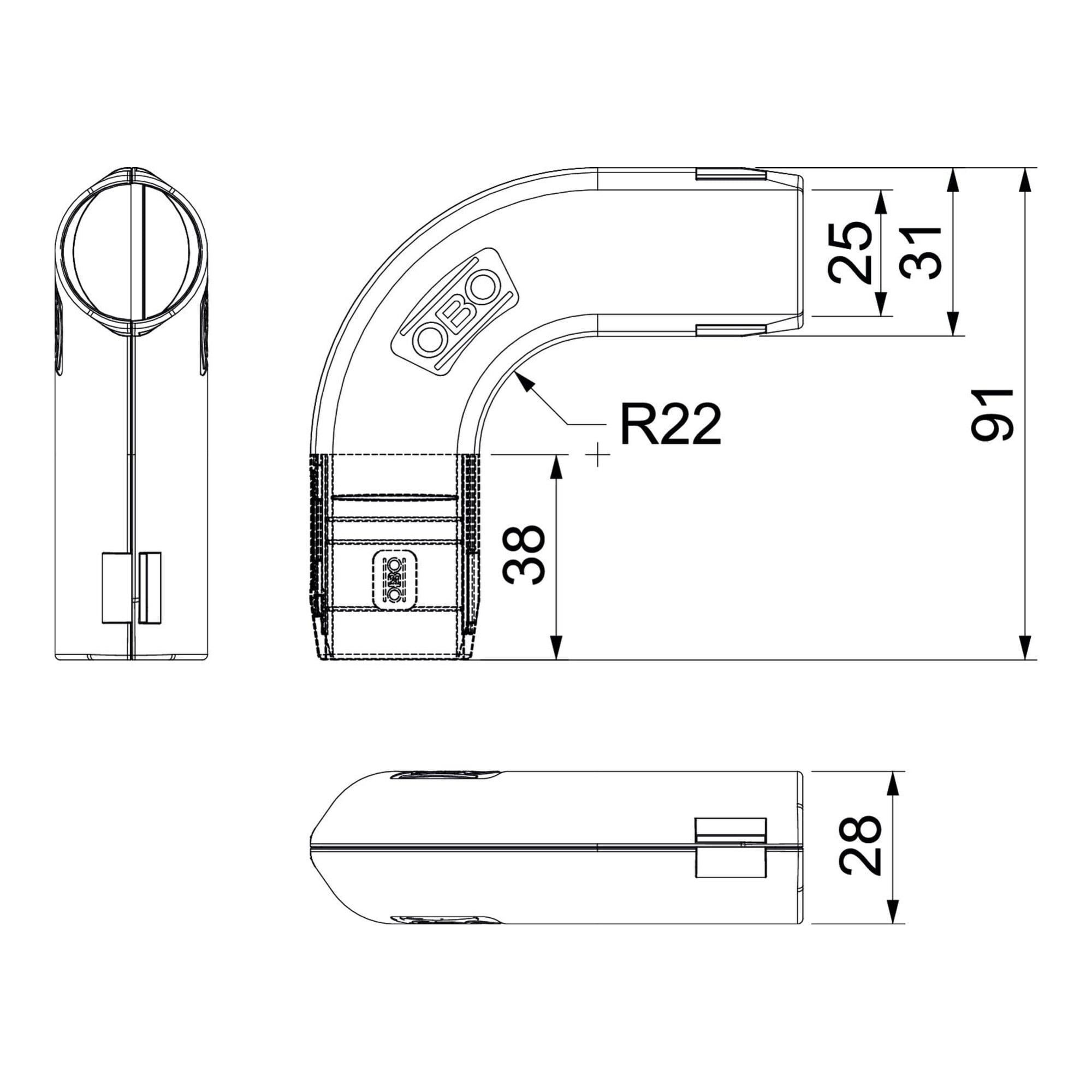OBO Bettermann Quick-Pipe Bogen 90 Grad 3000 BMS M25 LGR (2154056)