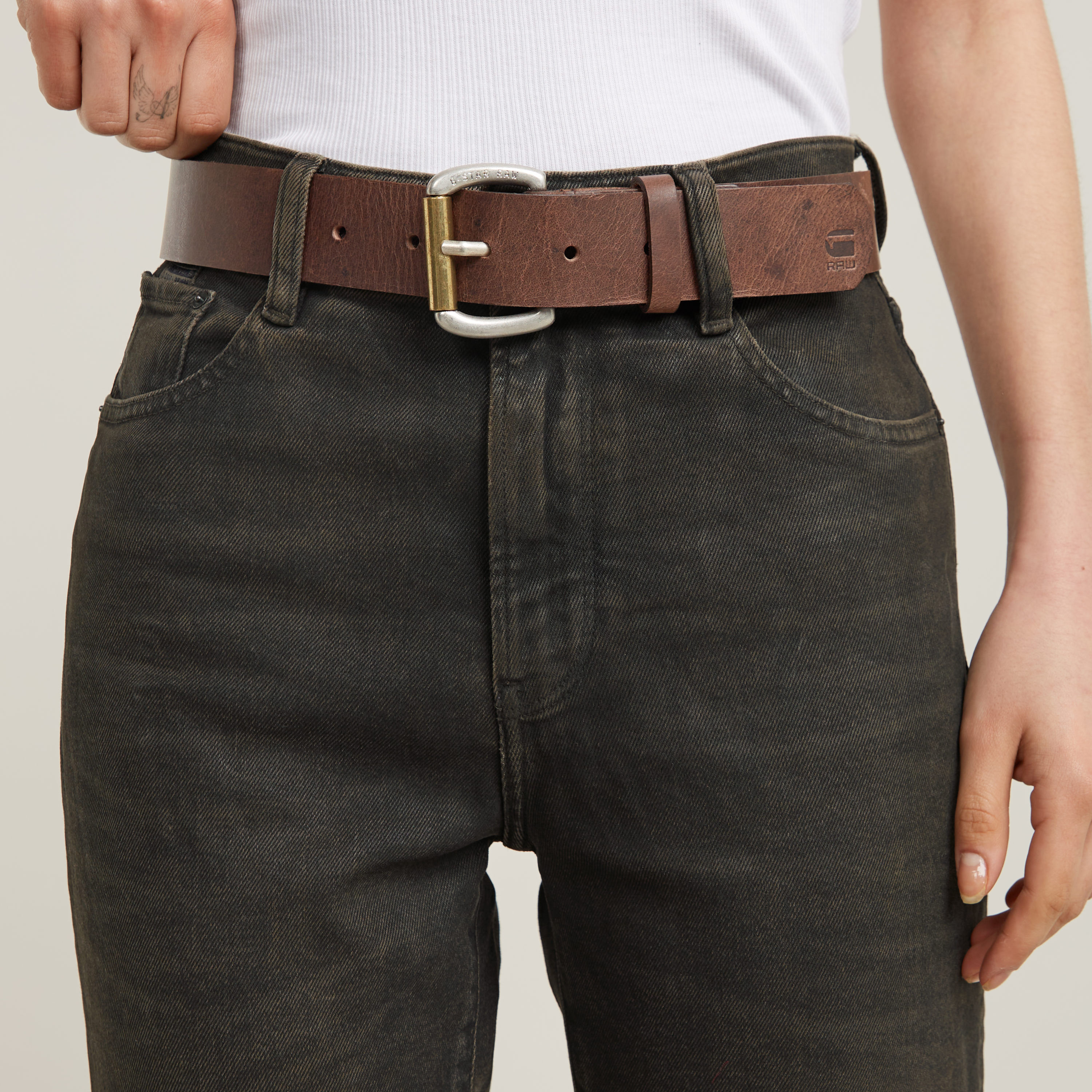 Ledergürtel G-STAR "Dast belt", Herren, Gr. 85, braun (dk braun, oxi), Leder, Gürtel Ledergürtel, mit Nieten verstärkt dk braun, oxi 85