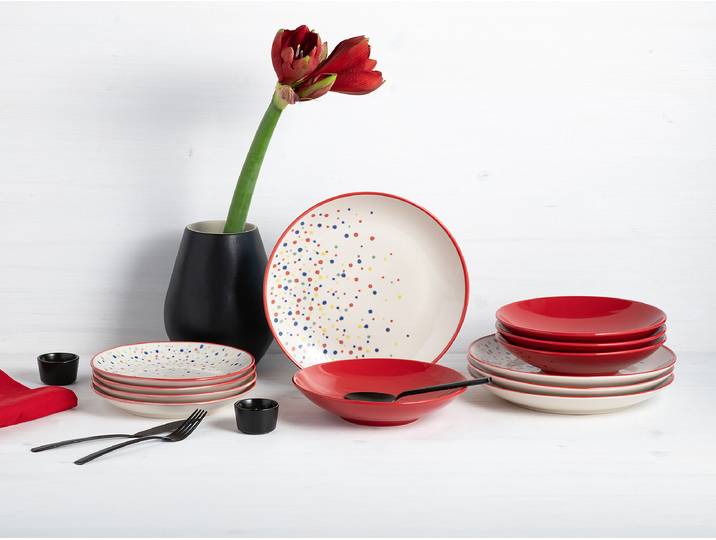 Tellerset Joy 12-teilig 32 x 38 x 32cm Multicolor/Rot
