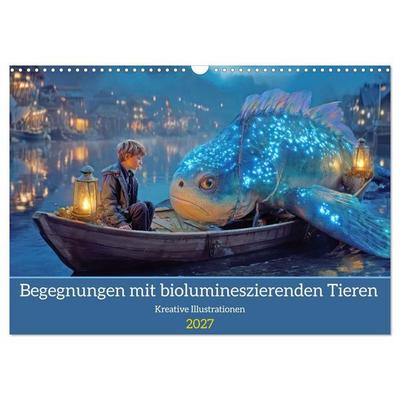 Begegnungen mit biolumineszierenden Tieren - Kreative Illustrationen (Wandkalender 2027 DIN A3 quer), CALVENDO Monatskalender