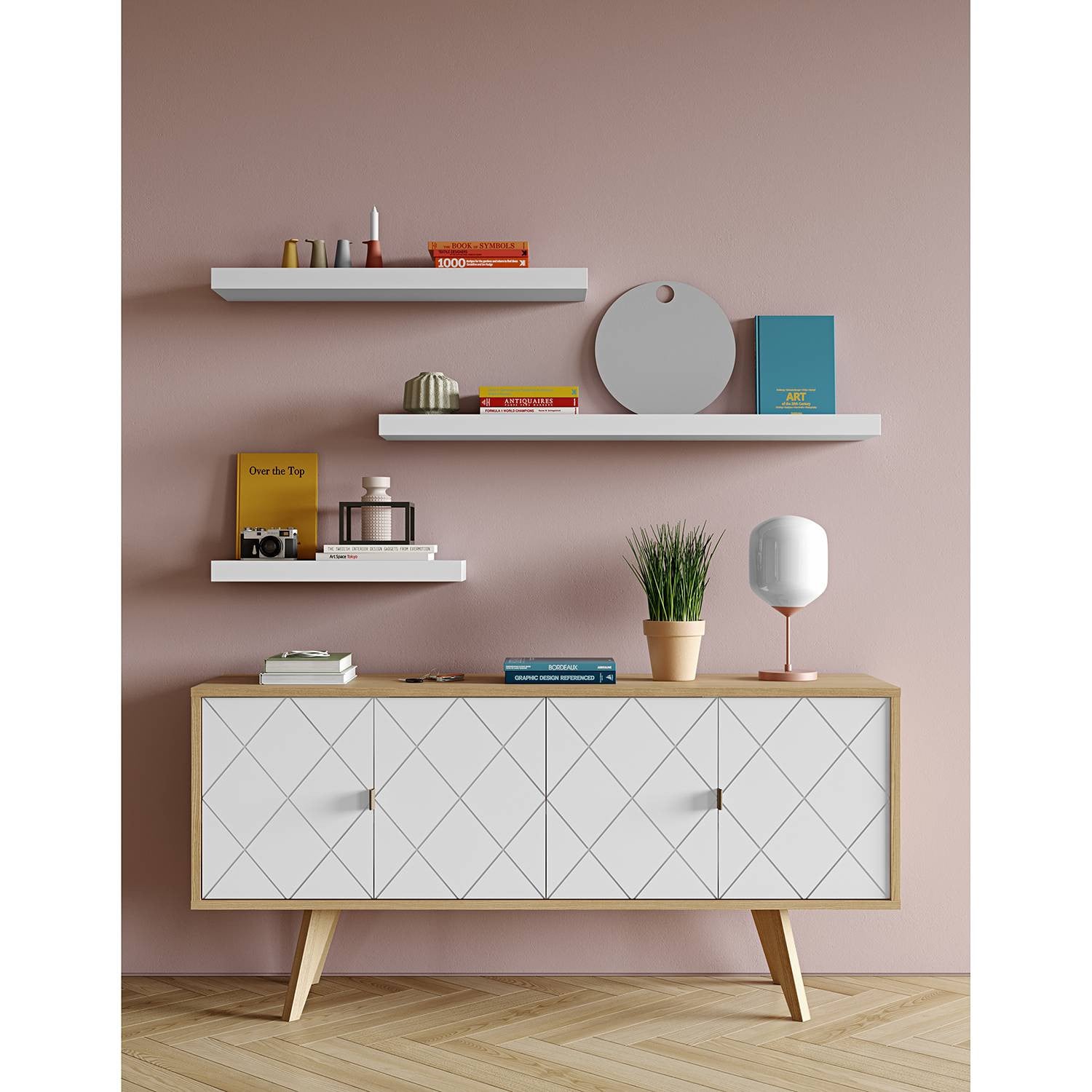 home24 Wandplank honingraatpaneel wit, gelakt mdf, 60 cm