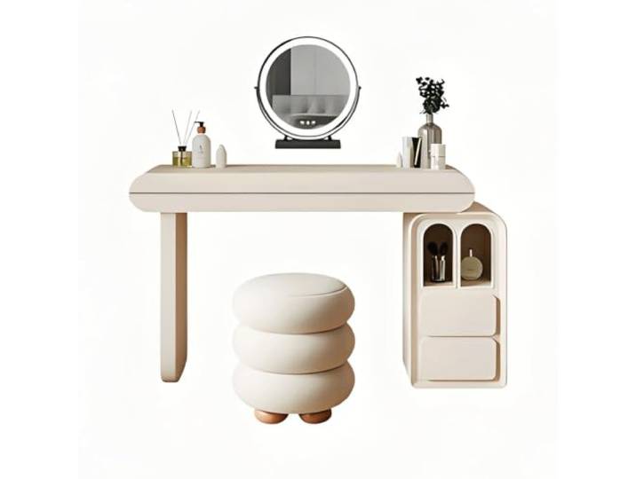 Schminktisch mit verstellbarem Spiegel und Hocker Waschtischset aus Massivholz mit Aufbewahrungsschubladen, geeignet for Schlafzimmer und Badezimmer(32in(80cm))