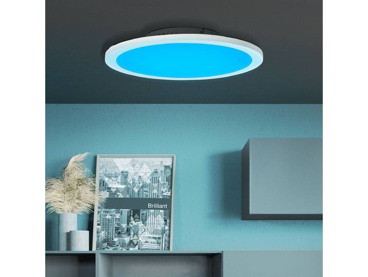 BRILLIANT Panneau LED moderne ABIE en saillie diamètre 40cm - Plafonnier à intensité variable avec RGB et télécommande - Métal/plastique blanc