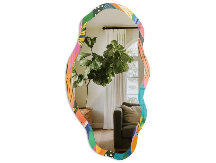 SPIEGEL 90x45 cm asymmetrisch mit Druck - Bunte Federn