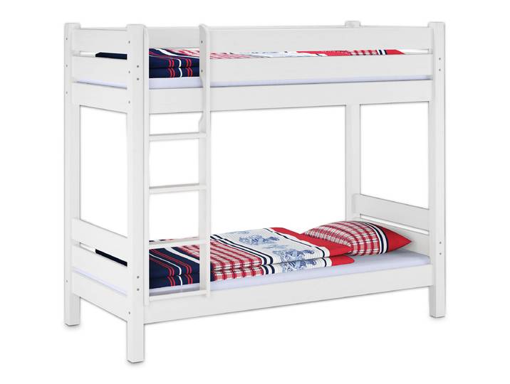 Weißes Etagenbett 90x200 cm Extra Stabil Kiefer Massiv Nische 100