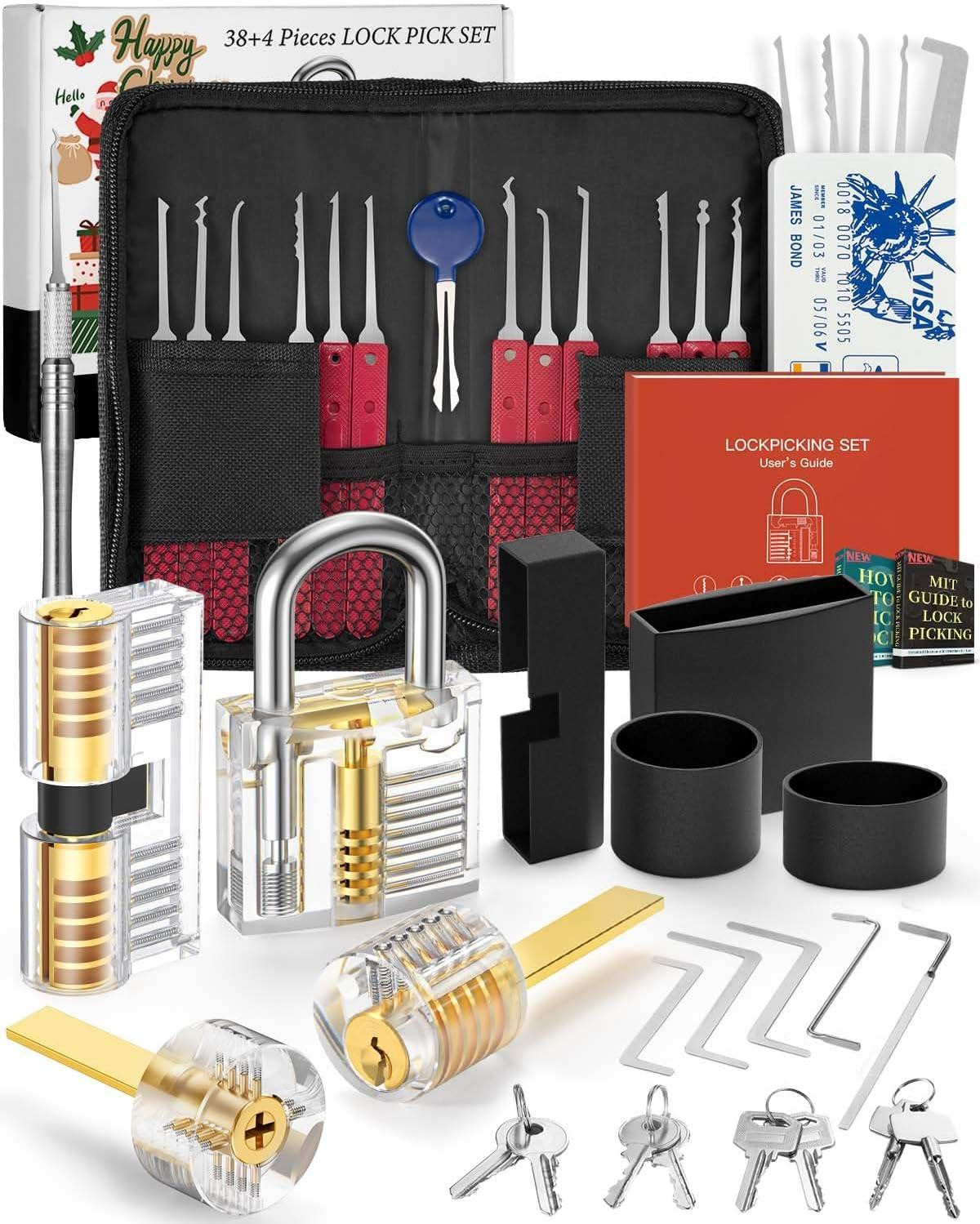 Set van 38 stuks lockpicking set inclusief 4 transparante oefensloten voor beginners en professionals