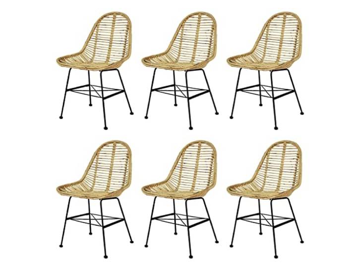 LMTYOENFG Esszimmerstühle 6er Set Rustikaler Rattanstuhl für Küche Ergonomische Rattanstühle im Kolonialstil mit stabilen Metallbeinen für Küche und Esszimmer.