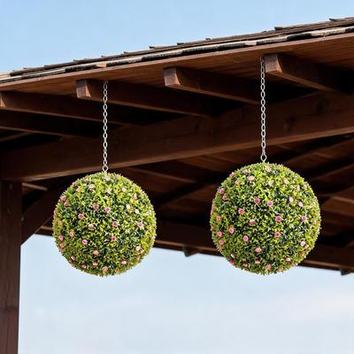 YUN "20.5"" Artificial Topiary Balls with Flowers, Faux Greenery for Home Decor"