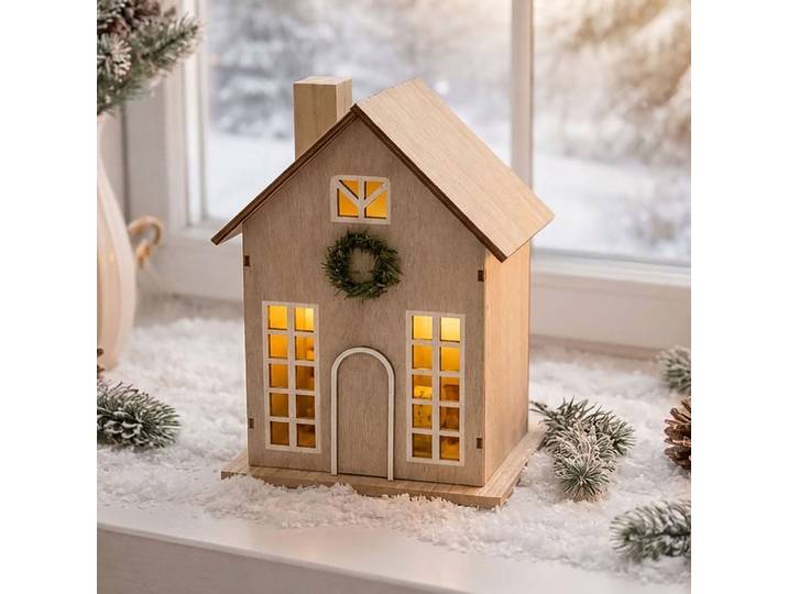 Deko LED Haus mit Timer, warmweiss, 24x15,5x9,5 cm