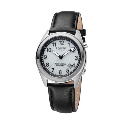 Quarzuhr REGENT, schwarz, Armbanduhren, Herren, Quarzuhr, Armbanduhr, Damenuhr, Herrenuhr, Lederarmband, analog, Tag