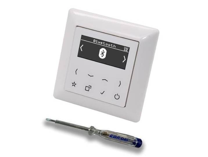 JUNG Smart Radio Unterputzradio DABABTWW DAB+ mit Bluetooth, Set mit 1-fach Rahmen im JUNG AS 500 System, Farbe: alpinweiß und EBROM Phasenprüfer zur Montage des DAB Plus Geräts
