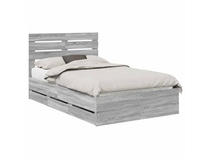 PUGYNBK Bettrahmen Sonoma grau 120 x 190 cm Holz Ingenieur Basis mit versteckten Schubladen, feste Lamellen, robuste Halterung, quadratische Beine, innen