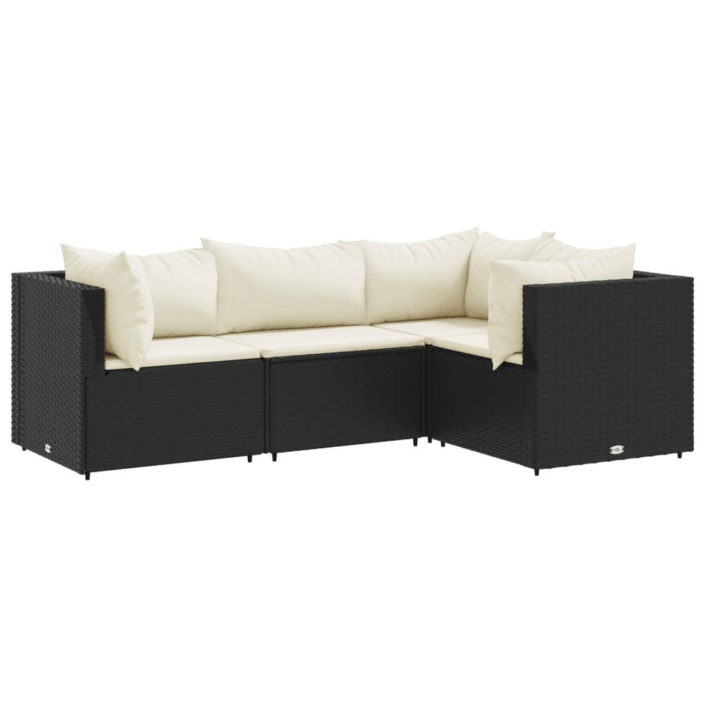 4-tlg. Garten-Lounge-Set mit Kissen Schwarz Poly Rattan