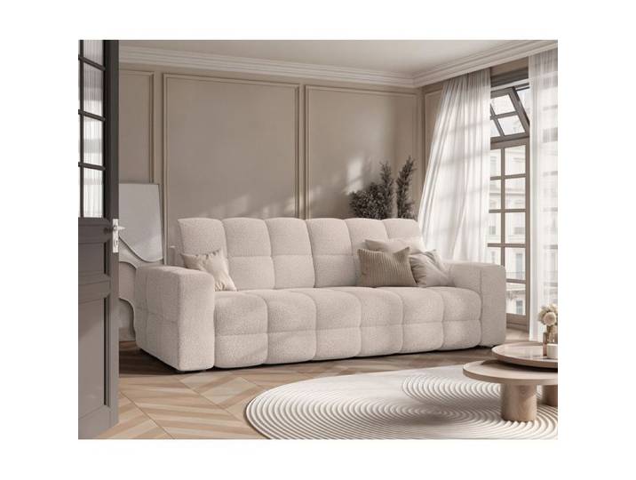 Canape Convertible MOLLY - 3 places - Coffre de rangement - Tissu doux au toucher - Beige