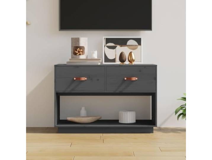 HEFZGDB TV-Schrank Grau 90x40x60 cm Massivholz Kiefer mit Stauraum und Stabiler Oberplatte, Klassisches Wohnzimmer Möbelstück aus massivem Kiefernholz für Fernseher und Aufbewahrung