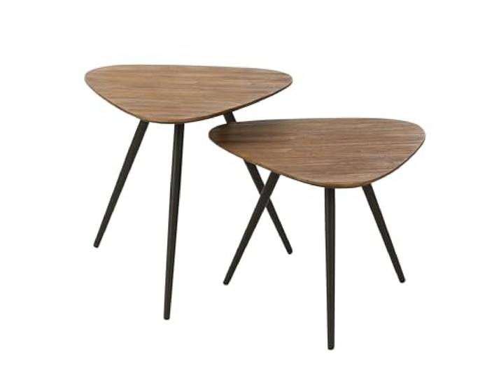 J-Line Set Van 2 Tafels Driehoek Gerecycleerd Teak Naturel
