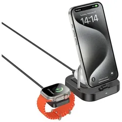 Hoco ładowarka indukcyjna 3w1 kompatybilna z Apple Watch 3A 5W CQ16A czarna (5 W), Wireless Charger, Schwarz