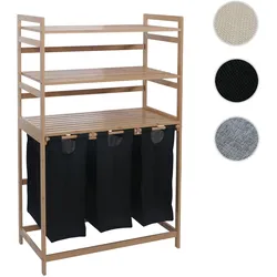 Bambus Wäschesammler HWC-P78, Wäschesortierer Wäschekorb Regal Wäscheorganizer, 3 Ablagen FSC® 125x80x40cm 135L ~ schwarz