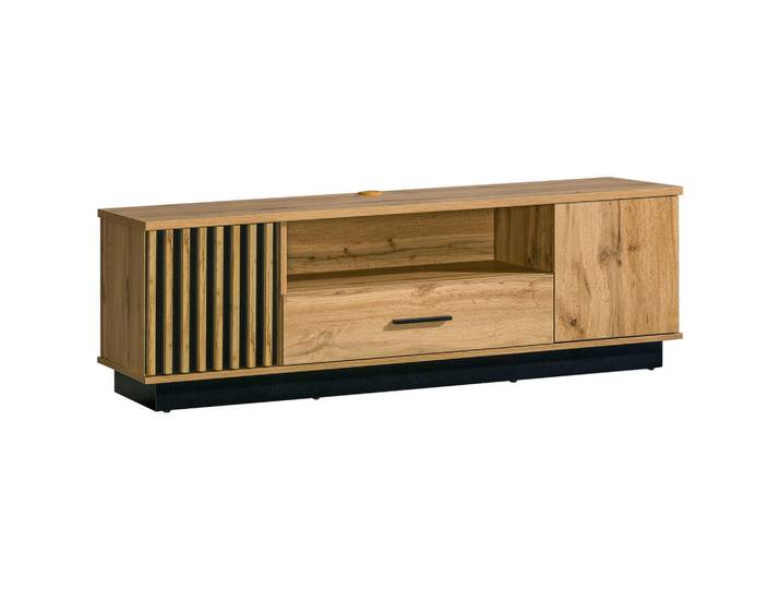 Milino Tv-Element, Schwarz, Eiche Wotan, 1 Schublade(n) Schubladen, 155x50.6x40 cm, Kabeldurchlass, Wohnzimmer, TV Möbel, TV-Racks