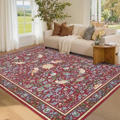 Garvee Vintage Bird Floral Print Indoor Area Rug