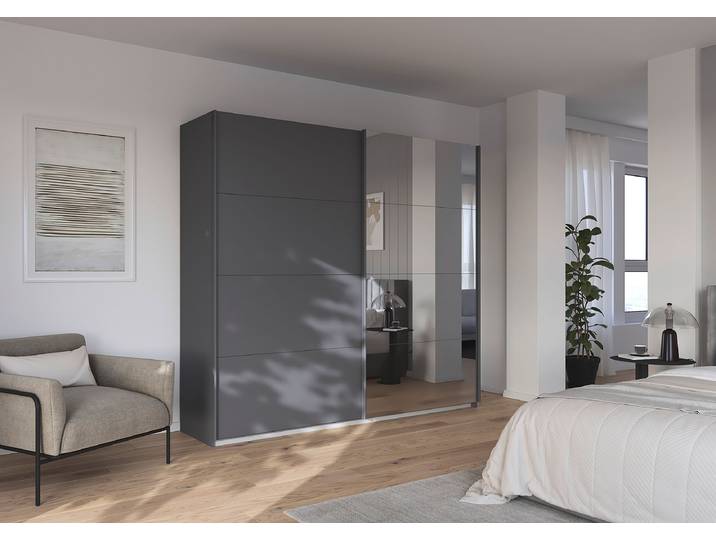 Schwebetürenschrank Quadra mit Dämpfung 226cm Grau/Graumetallic 1 Spiegeltür