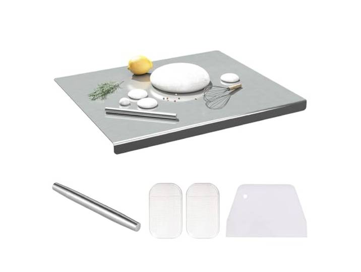 Edelstahl-Schneidebrett, Küchenarbeitsplatte mit Anschlag, rutschfeste und stabile Arbeitsplatte zum Teig kneten, Obst schneiden,60x90cm/23.6 Lx35.4 W