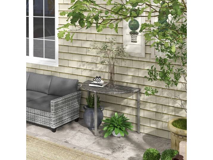 Outsunny Table de Balcon, demi-ronde, Rotin synthétique + Métal, 100x50x74 cm, Gris