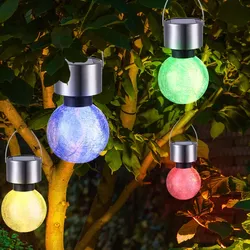 Solarlampe Gartendeko Farbwechsel Außenlampe LED Hängeleuchte Kugel, Crackle Design, Leuchtdauer 6-8 Stunden, DxH 6,5x15,7 cm, 4er