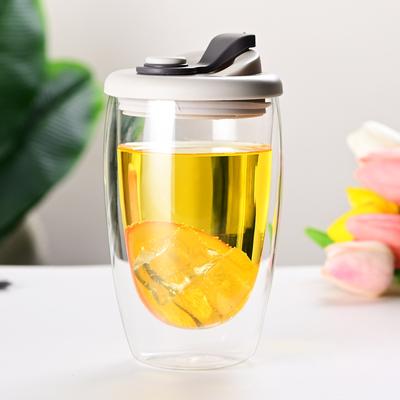 Rare Purchases Insulated Coffee Mug Double Wall Glasses With Silicone Lid, High Borosilicate Glass Cup Drinkware 450ml