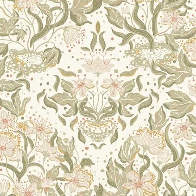 A-Street Prints Lisa Olive Floral Damask Wallpaper