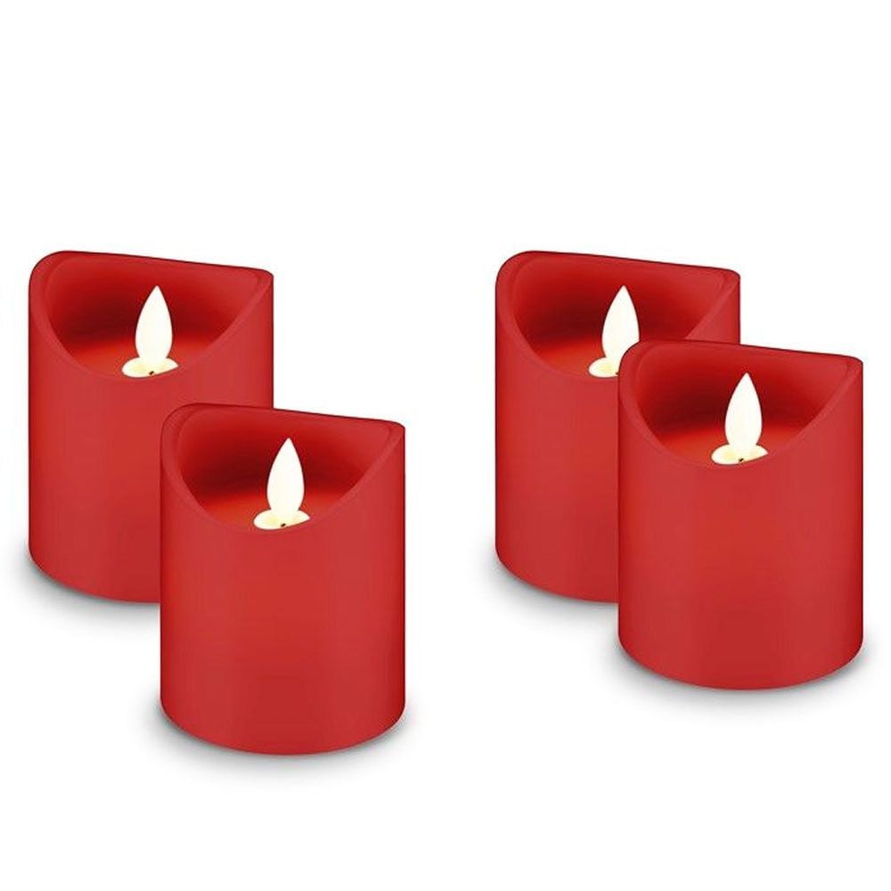 Konstsmide Set van 4 LED wax kaarsen met unieke vlam - Rood