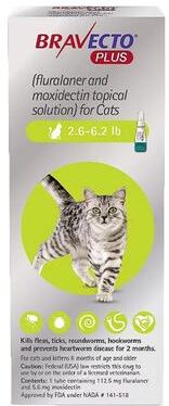 Bravecto Plus For Small Cats 112 Mg (2.6 To 6.2 Lbs) Green 2 Doses