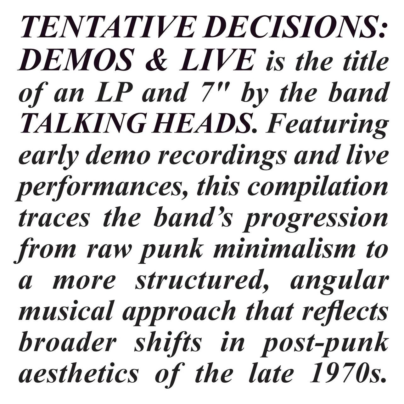 Rhino Tentative Decisions: Demos & Live (Wsv) (Talking Heads) (68456104)