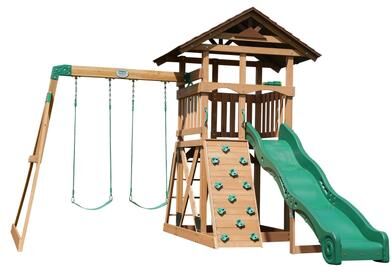 "Backyard Discovery Lightning Ridge Cedar Wood Swing Set, Slide, Deck - 12'5"" x 14'0"""