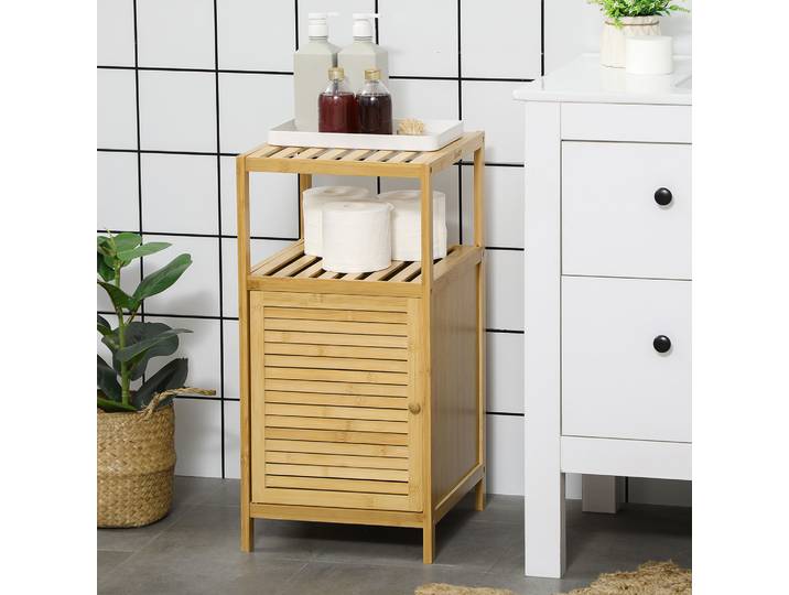 kleankin Meuble SdB Bambou 2 Étagères Naturel