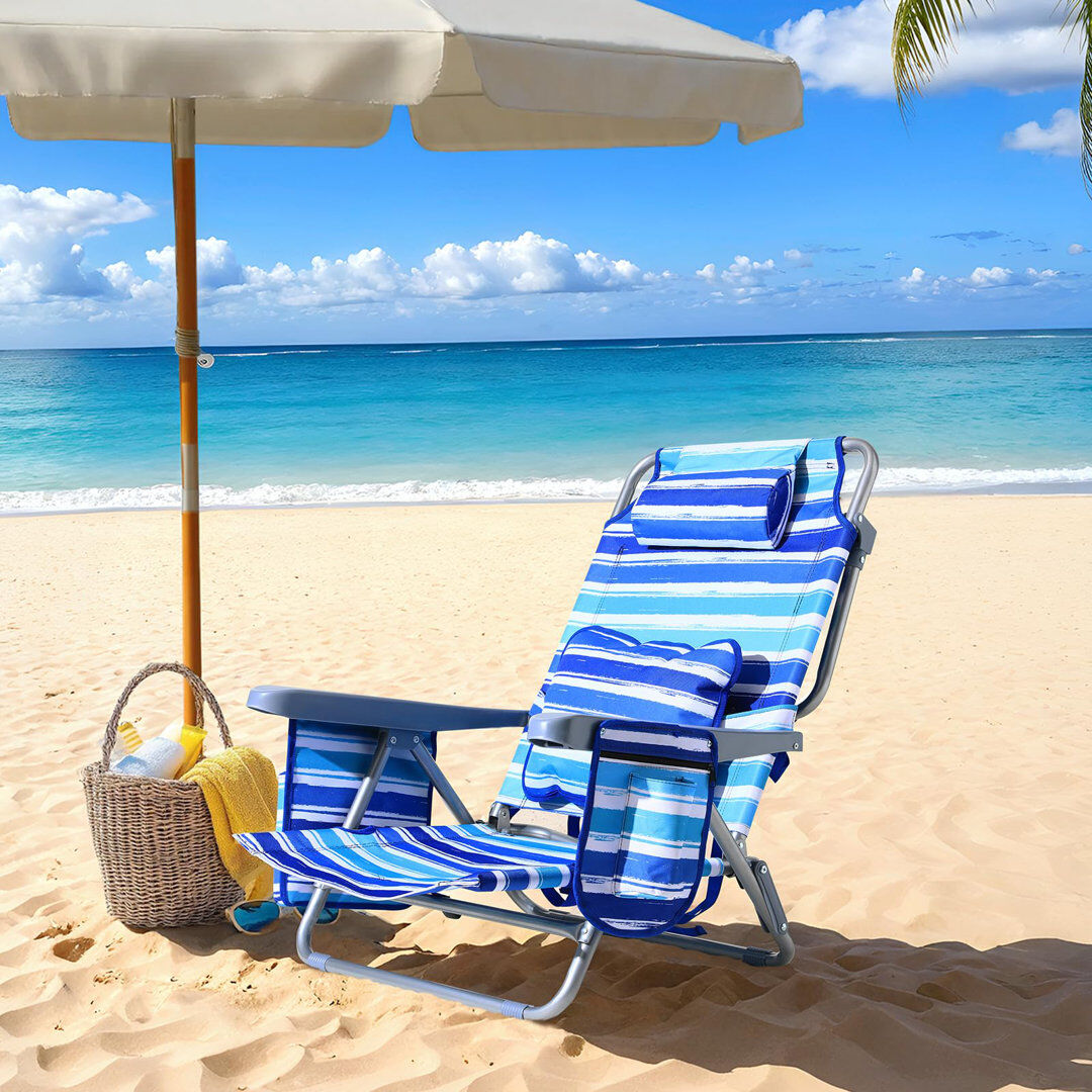 Dakota Fields Folding Beach Chair Blue 78cm H X 65cm W X 65cm D
