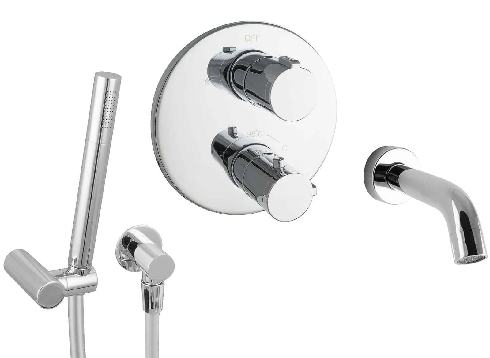 PaulGurkes Set für Badewannen Unterputz mit Thermostat Messing