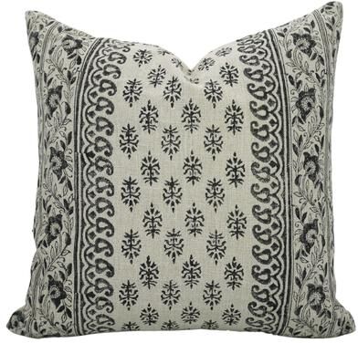 Fabdivine Linen Block Print Cushion Cover Cozy Boho Home Sofa Pillow, Flower Buta