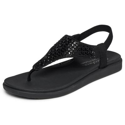 Sandale SKECHERS "MEDITATION LUXE", Damen, Gr. 35, Textil, schwarz (schwarz unifarben), Glitzer, Schuhe Sandale, Sommerschuh, Zehentrenner, Strandschuh mit Glitzersteinchen
