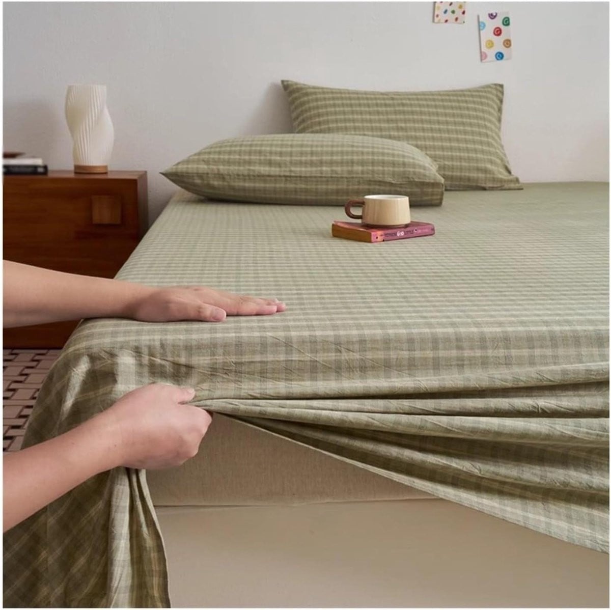 Plat laken van ultrazacht ademend katoen in groen, 160 x 230 cm