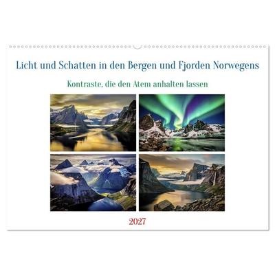 Licht und Schatten in den Bergen und Fjorden Norwegens (Wandkalender 2027 DIN A2 quer), CALVENDO Monatskalender