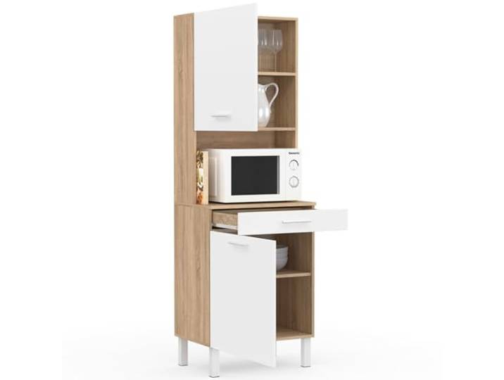 IDMarket - Küchenbuffet 60 cm CINA 2 Türen + Schublade in Buchenholzoptik und Weiß