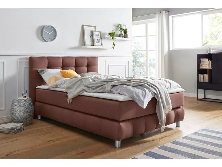 Boxspringbett, Struktur, Braun, 154×231 cm, Komfortschaum-Topper, Modern, andas