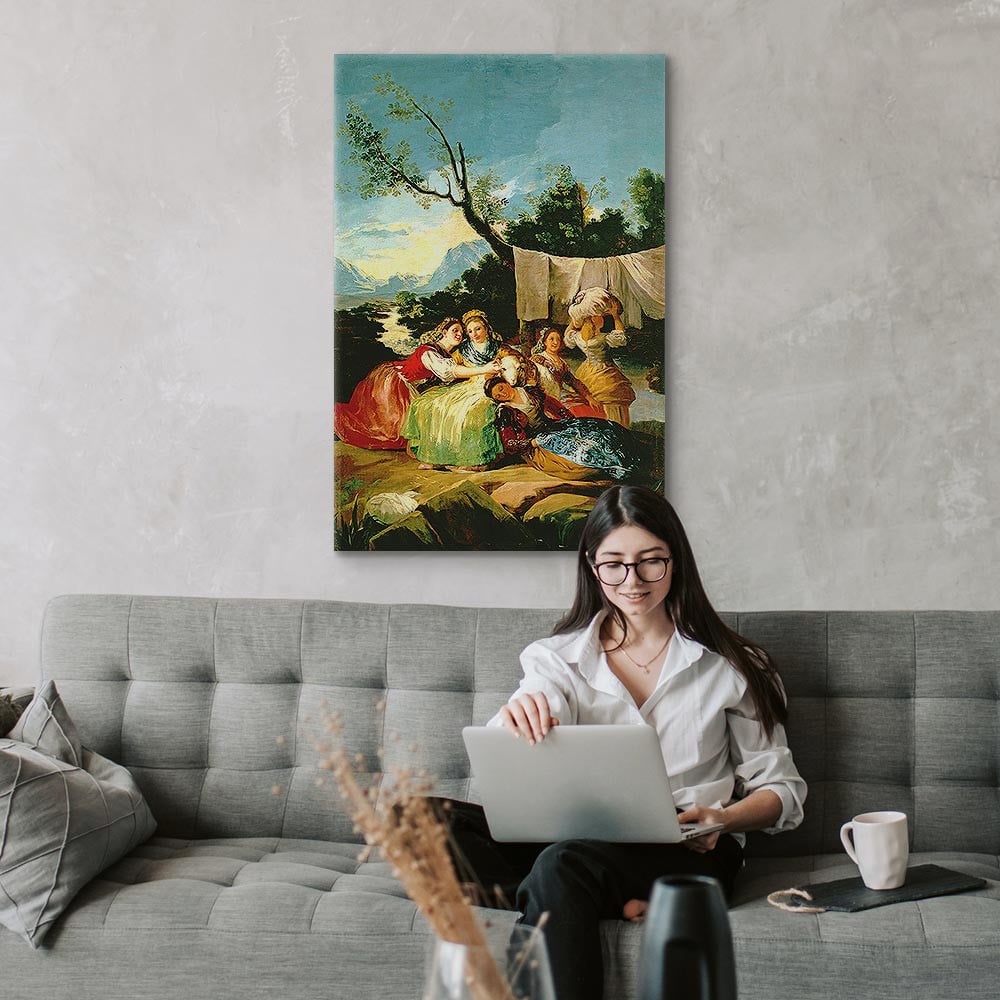 home24 Canvas afbeelding The Washerwomen before, groen/multicolor, 40 x 60 cm