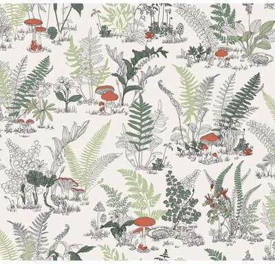 York Wallcoverings Mushroom Garden Toile Red & Green Wallpaper