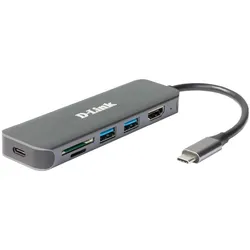 D-Link HUB USB DUB-2327 6-in-1 USB-C Hub mit HDMI (USB-C, 6 Ports), Dockingstation + USB Hub, Grau