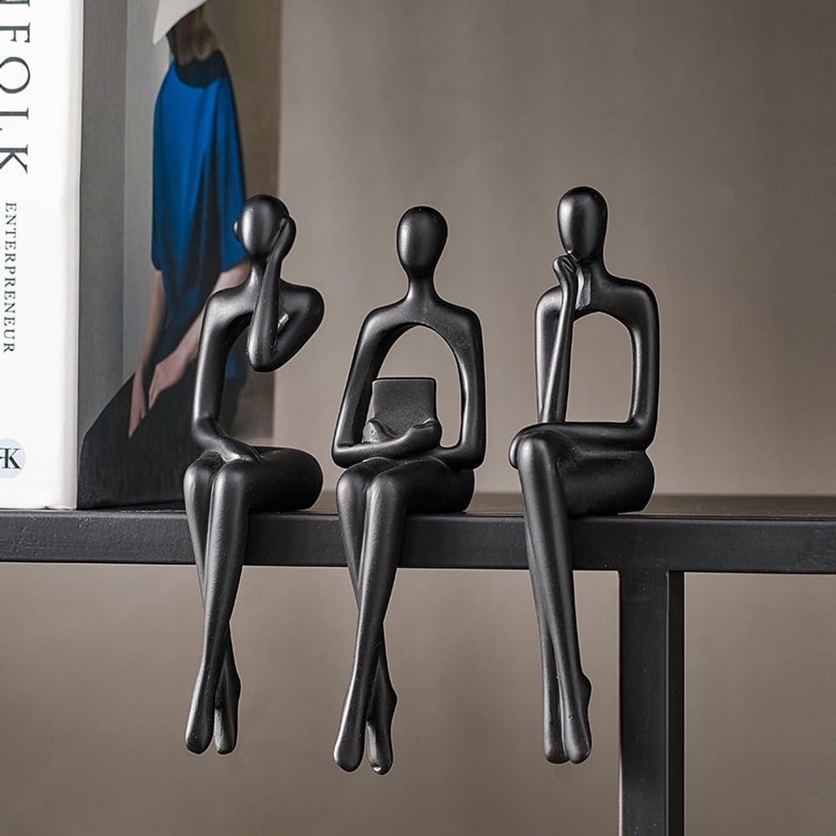 Omgoods - Set van 3 Zwarte Denker Beelden voor Decoratie van je Woonkamer