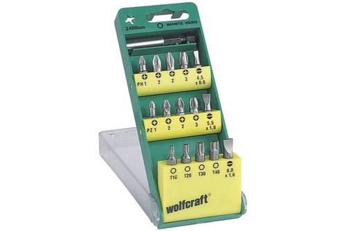 Wolfcraft 2400000 Bit-Set 16teilig Schlitz, Kreuzschlitz Phillips, Kreuzschlitz Pozidriv, Innen-Sechsrund (TX)