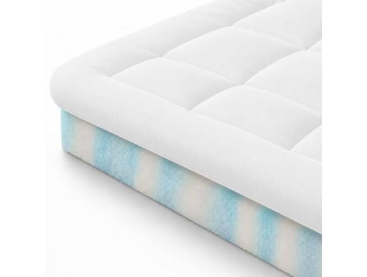 Zinus Mattress Topper, Polyester, Weiß, 190 x 135 cm Zweilagig, weich, gepolstert und atmungsaktiv mit 4 elastischen Bändern
