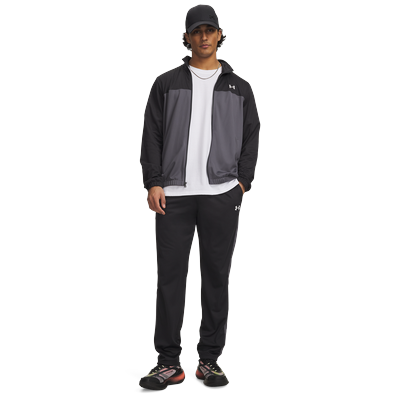 Trainingsanzug UNDER ARMOUR "UA EMEA TRACKSUIT NOVELTY", Herren, Gr. 3XL, schwarz-weiß (schwarz, castlerock, weiß), Obermaterial: 100% Polyester, Sportanzüge Trainingsanzug, Trainingsanzug als zweiteiliges Outfit, aus Polyester
